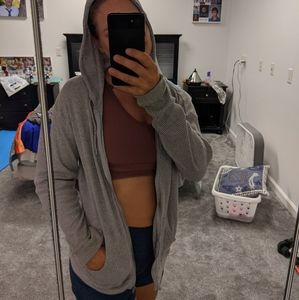 HM Divided gray zipper ribbed hoodie